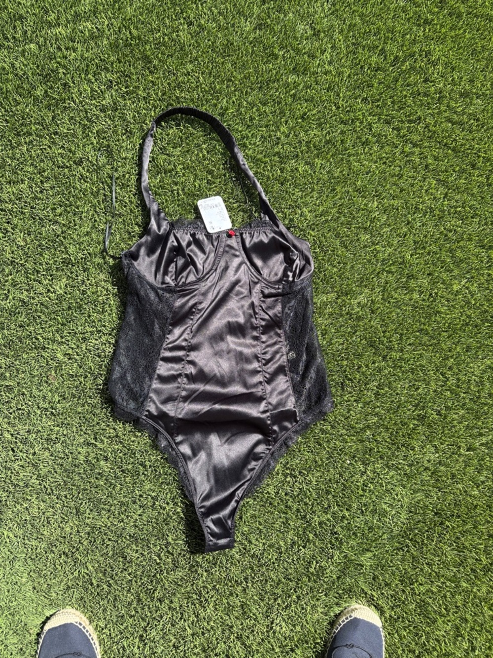 Free People Black Satin Lace Bodysuit